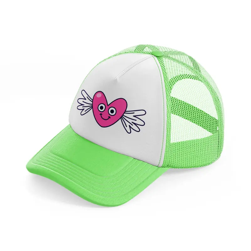 flying heart sticker lime green trucker hat