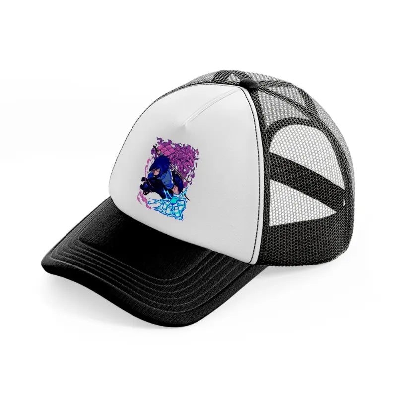 sasuke uchiha-black-and-white-trucker-hat