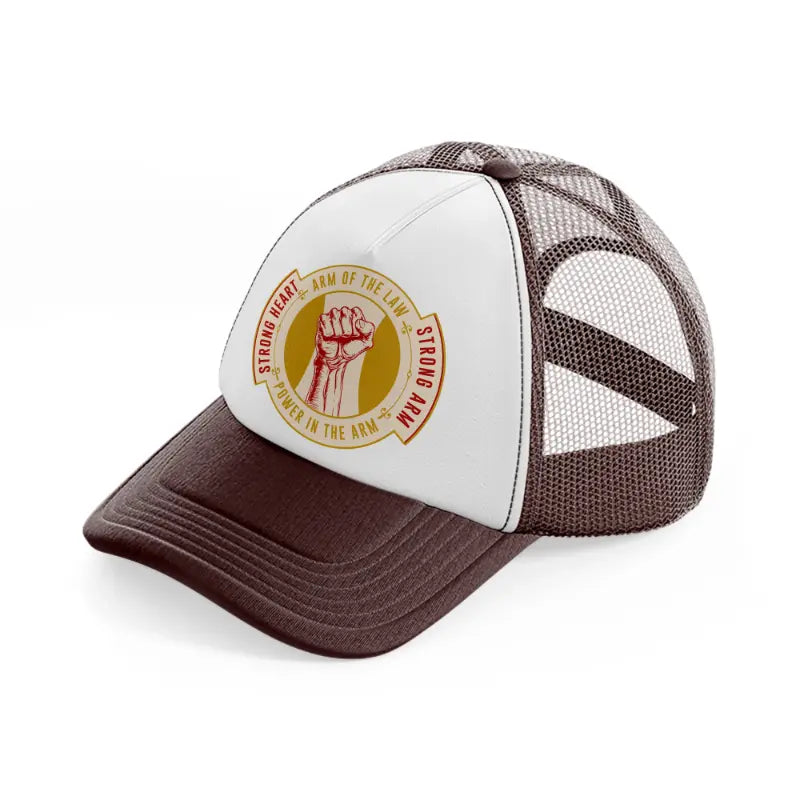 strong heart strong arm-brown-trucker-hat