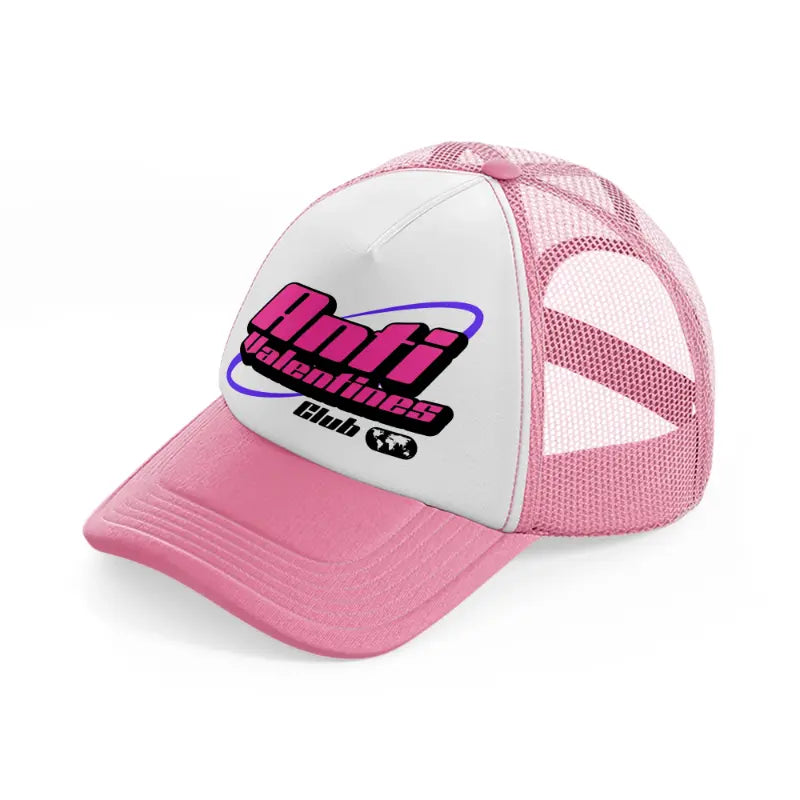 anti valentines club pink and white trucker hat