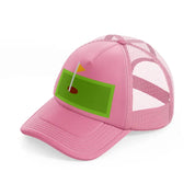 green mini golf field pink trucker hat