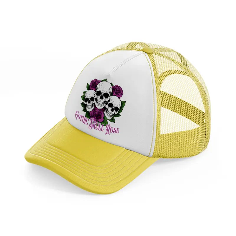 gothic skull rose-yellow-trucker-hat