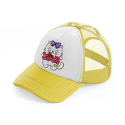 white cute cat-yellow-trucker-hat