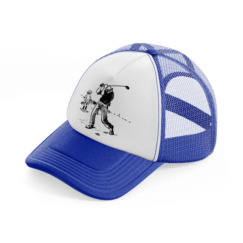 golfer cartoon-blue-and-white-trucker-hat