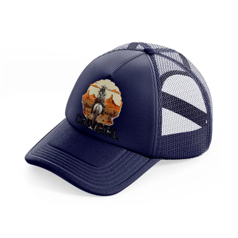 cowgirl picture-navy-blue-trucker-hat