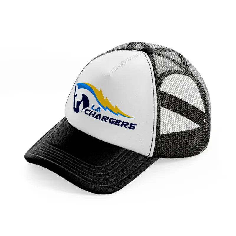 la chargers logo-black-and-white-trucker-hat