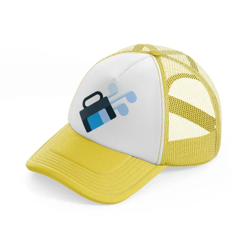golf bag blue-yellow-trucker-hat