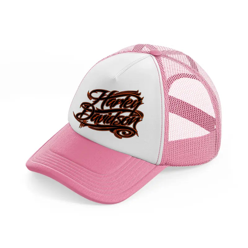 harley davidson fire font-pink-and-white-trucker-hat