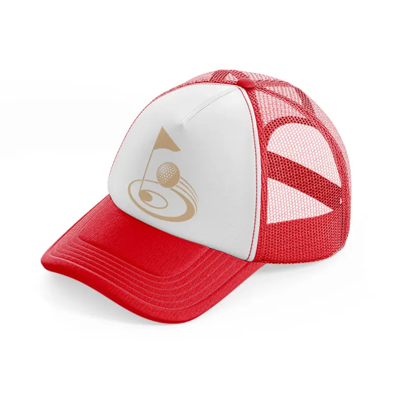 golf ball cartoon-red-and-white-trucker-hat