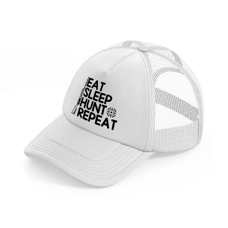eat sleep hunt repeat target-white-trucker-hat