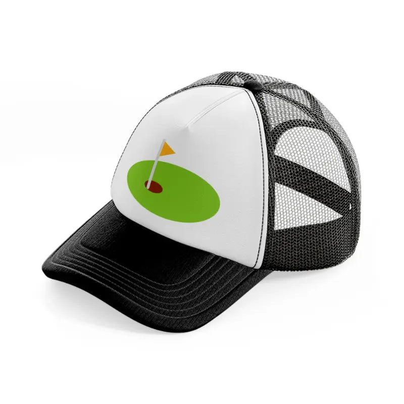 mini golf field-black-and-white-trucker-hat