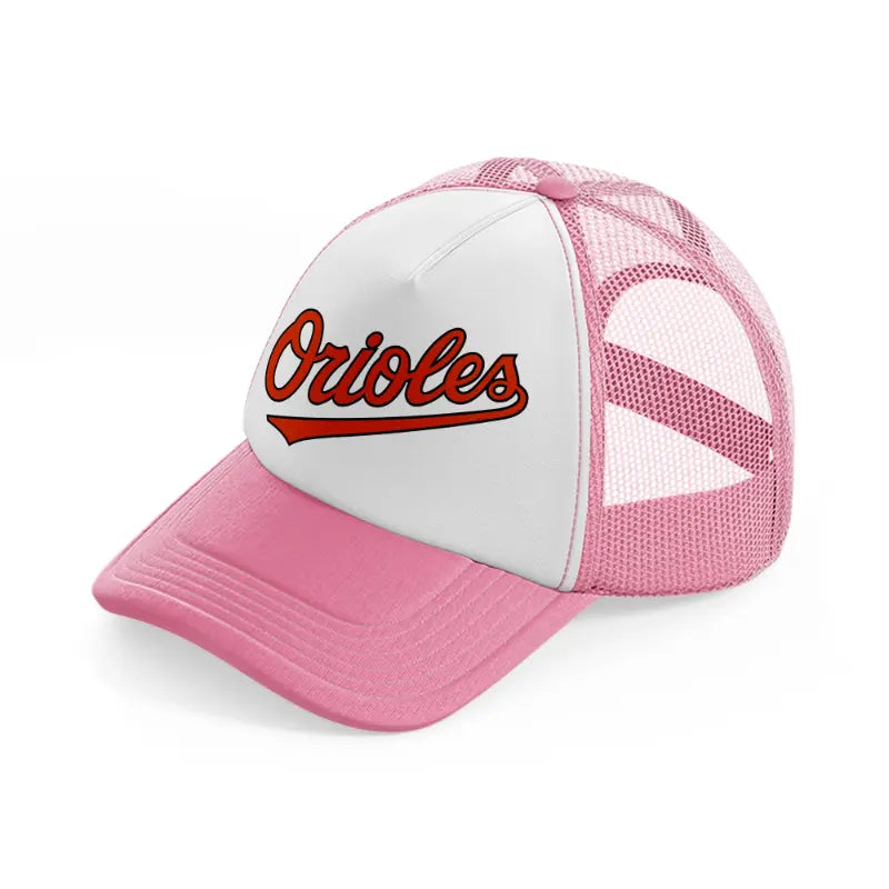 orioles fan-pink-and-white-trucker-hat