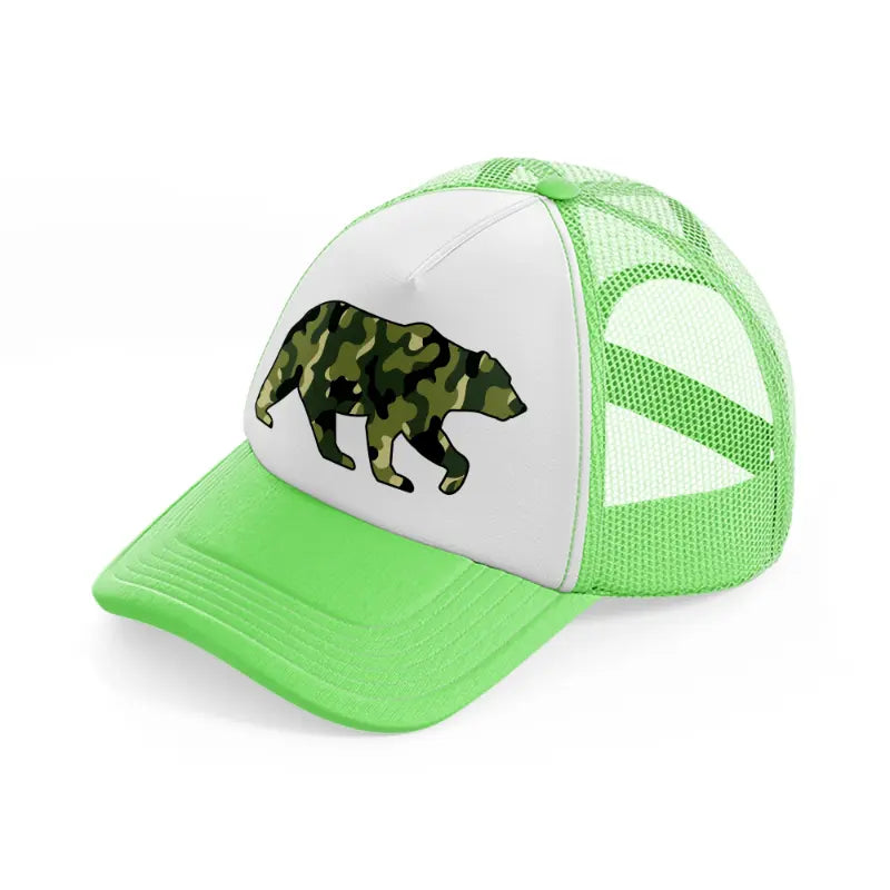 camo bear lime green trucker hat