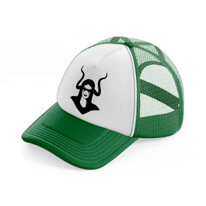 gothic girl with horn green and white trucker hat