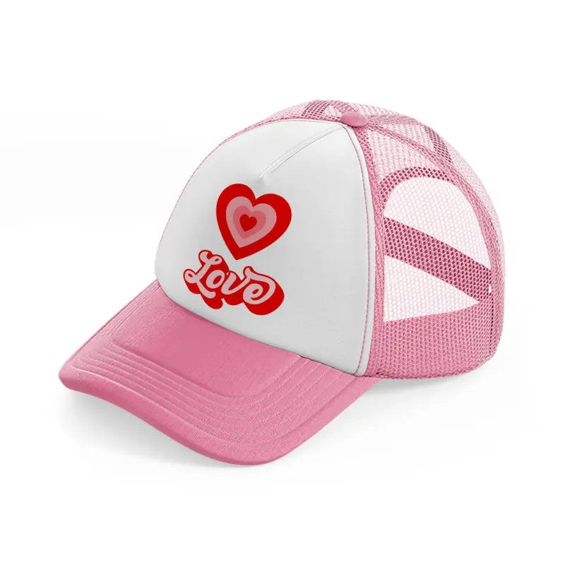 retro heart love pink and white trucker hat