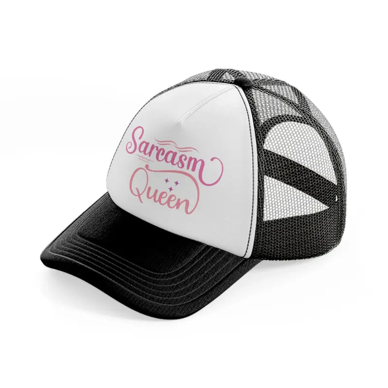 sarcasm queen-black-and-white-trucker-hat