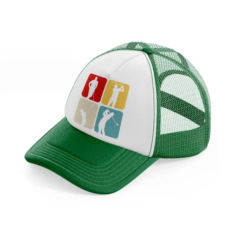 golf pose green and white trucker hat