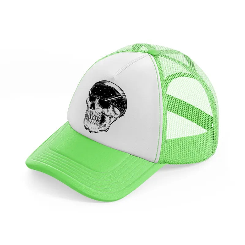 skull gangster with bandana lime green trucker hat