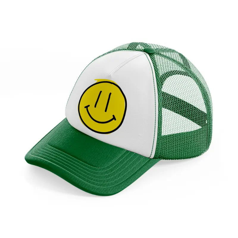 yellow happy face-green-and-white-trucker-hat