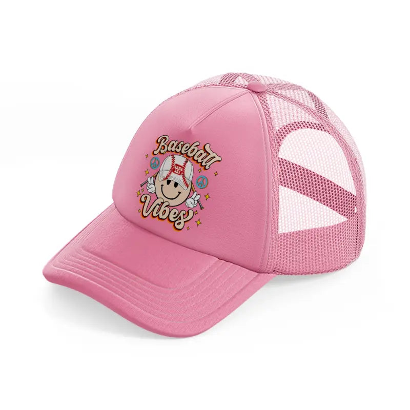 baseball vibes smiley-pink-trucker-hat