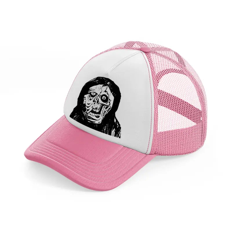 skull face-pink-and-white-trucker-hat