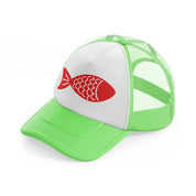 fish red lime green trucker hat