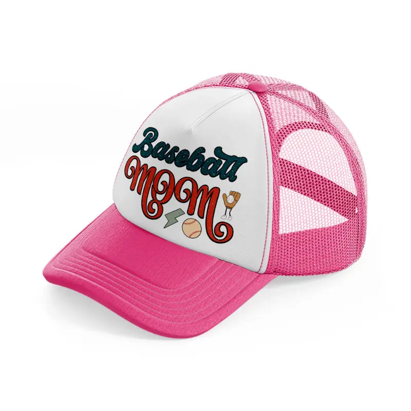 basebal mom sticker-neon-pink-trucker-hat