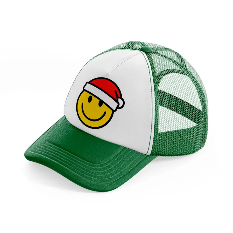 happy face with santa hat green and white trucker hat