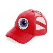 purple eyeball red trucker hat