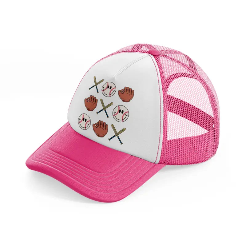 ball bat gloves-neon-pink-trucker-hat
