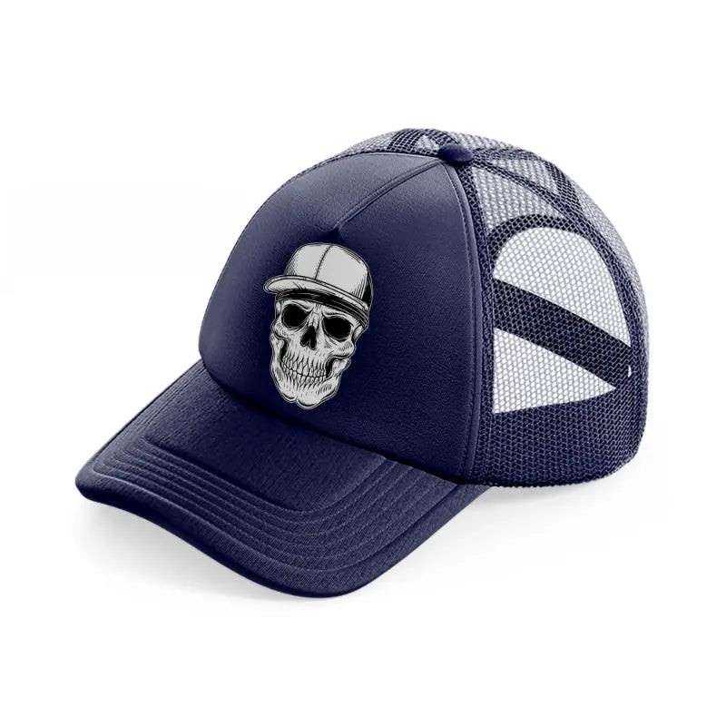 skull gangster with cap-navy-blue-trucker-hat