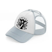 goth woman grey trucker hat