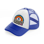 groovy rainbow-blue-and-white-trucker-hat