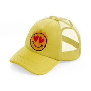 happy love face gold trucker hat