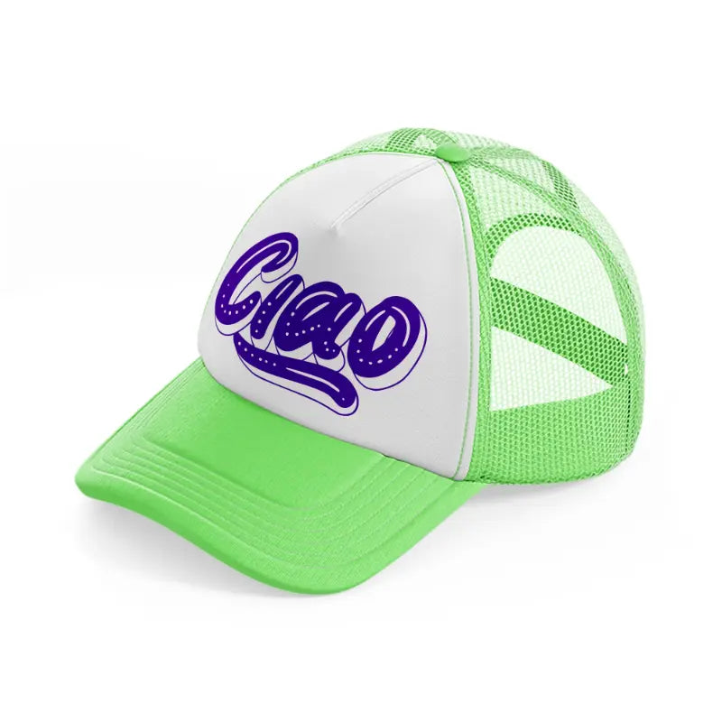 ciao purple lime green trucker hat