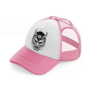 dark evil skull art-pink-and-white-trucker-hat