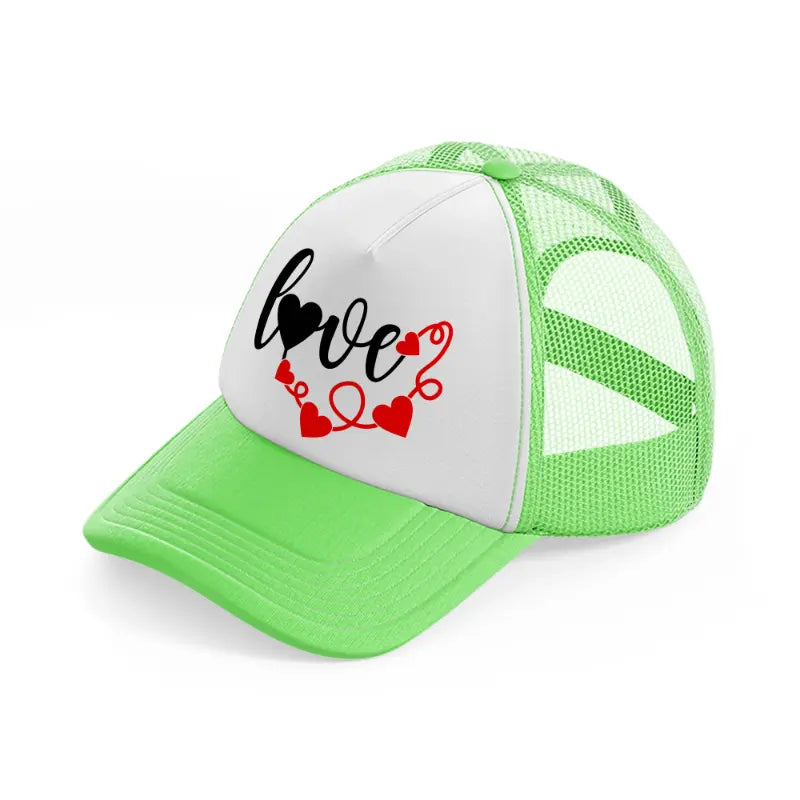 love b&r lime green trucker hat