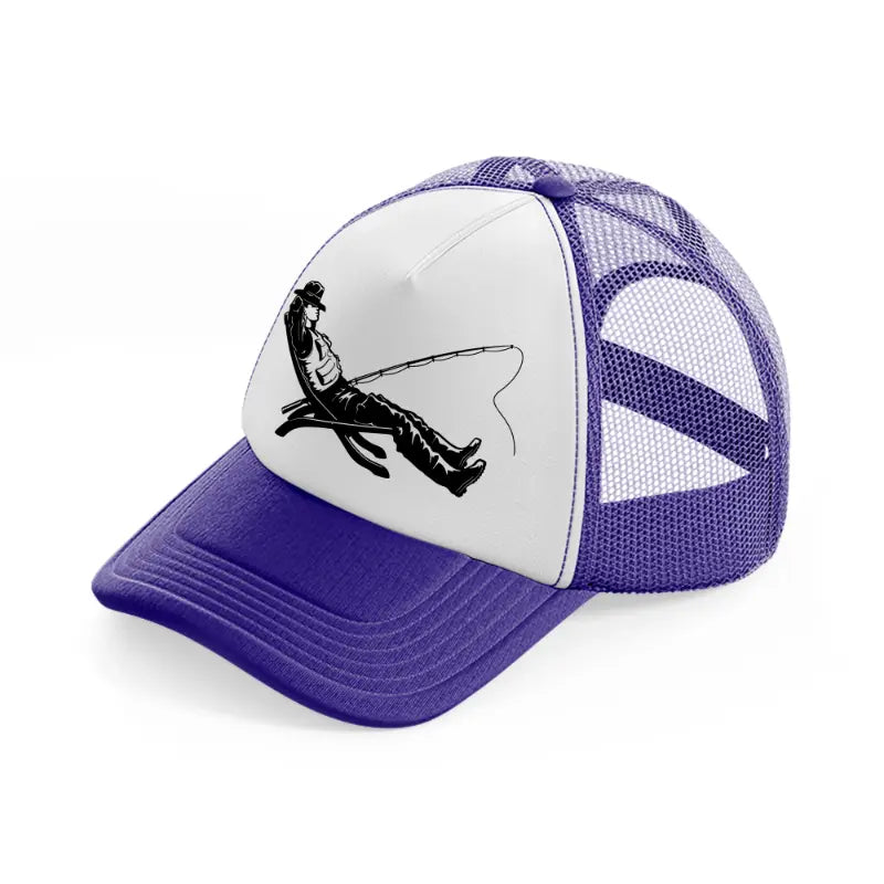 relaxing fishing-purple-trucker-hat