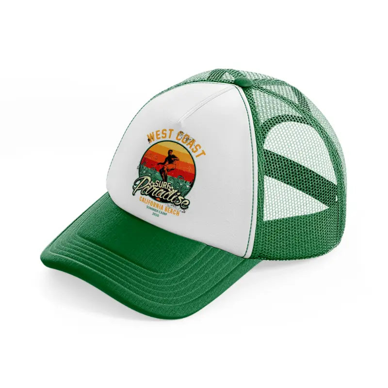 west coast surf paradise california beach-green-and-white-trucker-hat
