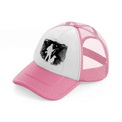 hunter with dog-pink-and-white-trucker-hat