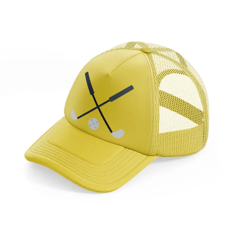 golf sticks-gold-trucker-hat