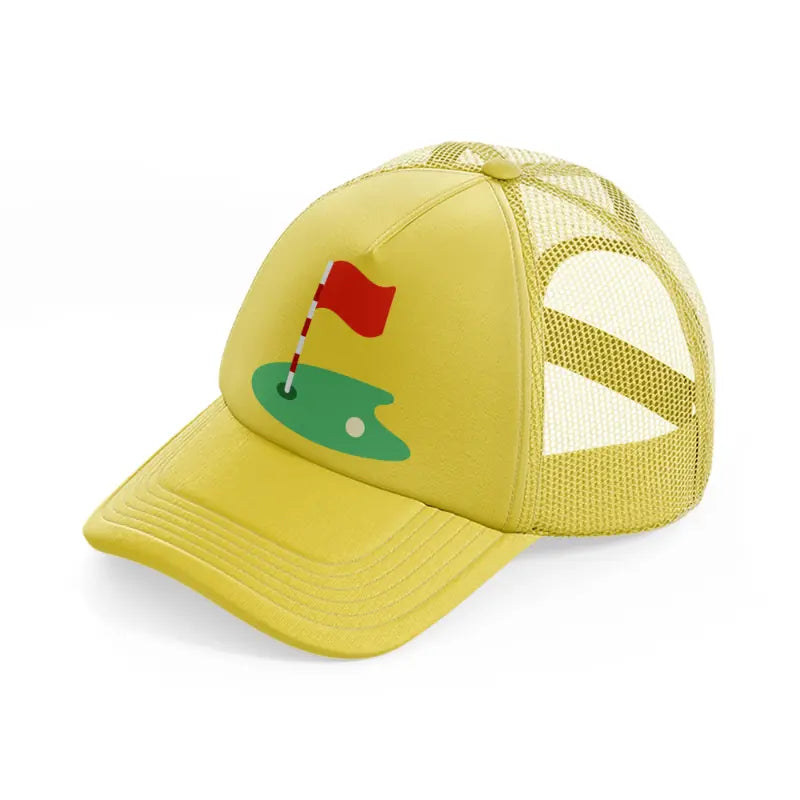 golf course with ball gold trucker hat