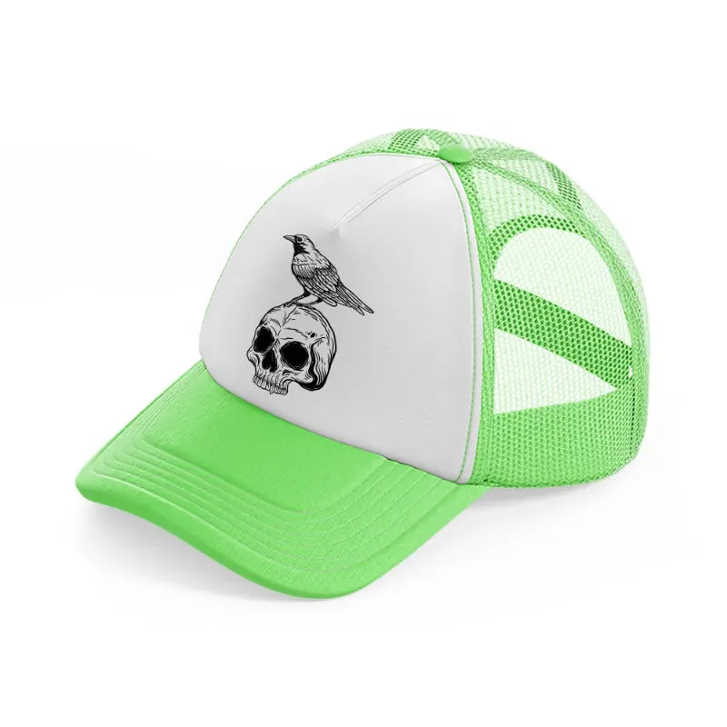 dark skull bird art-lime-green-trucker-hat