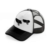 broken skateboard-black-and-white-trucker-hat