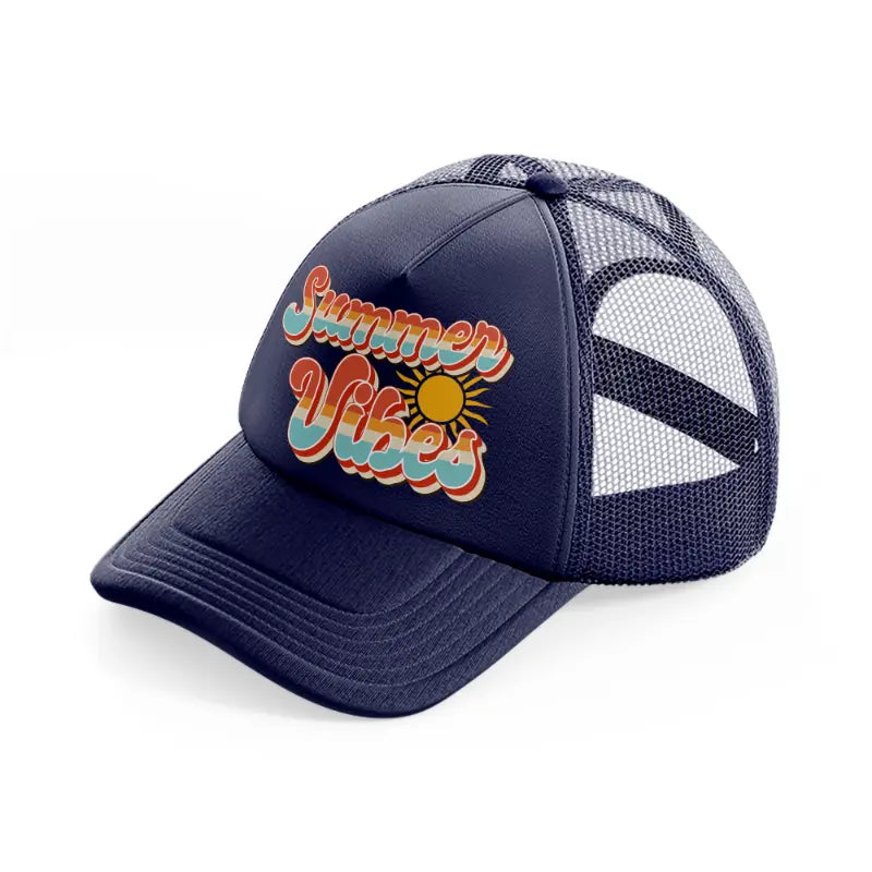 summer vibes retro-navy-blue-trucker-hat