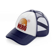 hero one punch man-navy-blue-and-white-trucker-hat