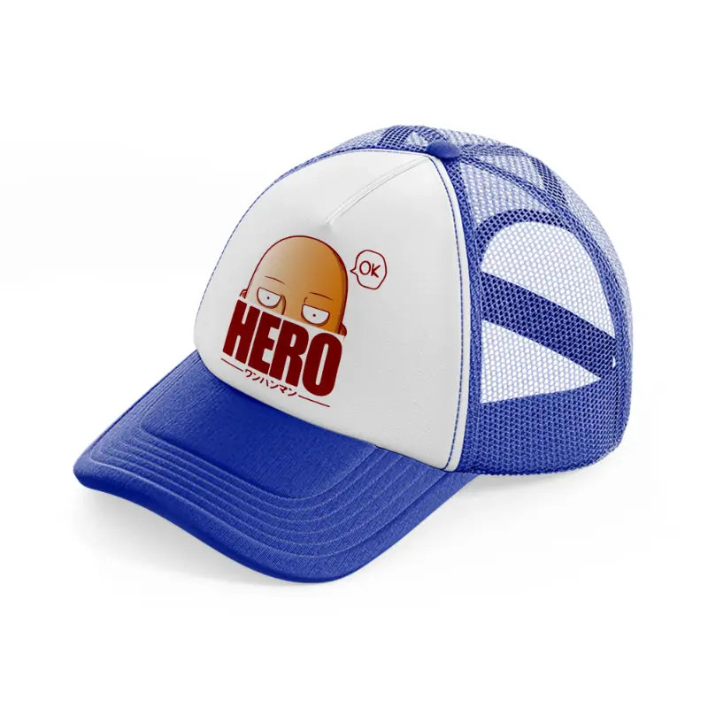 hero one punch man-blue-and-white-trucker-hat