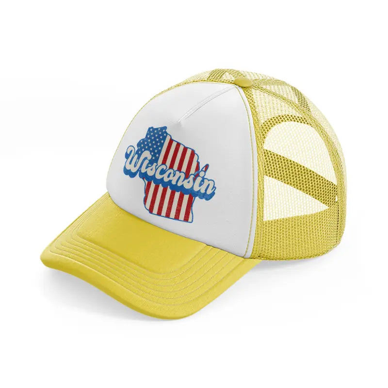 wisconsin flag-yellow-trucker-hat