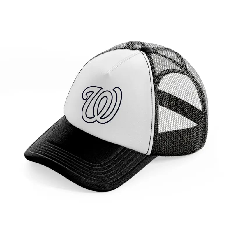 washington nationals white emblem black and white trucker hat