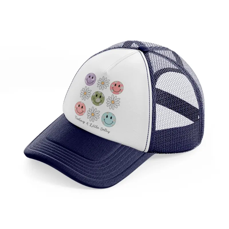 smiley flowers navy blue and white trucker hat